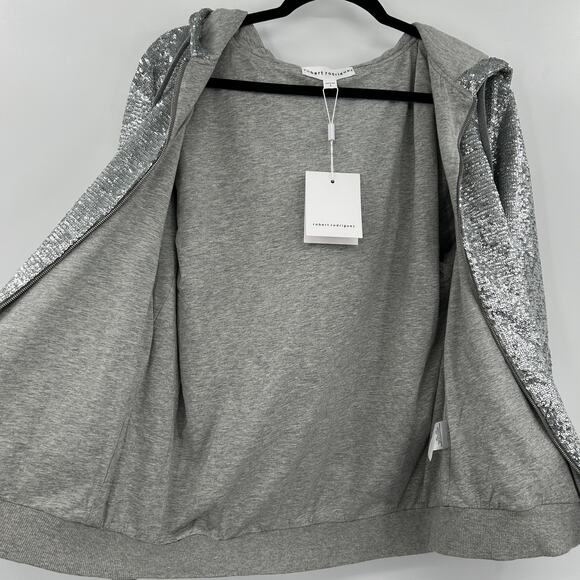 NWT Robert Rodriguez Sequin Silver Zip Up Hoodie Sweater Size Small - Picture 9 of 9